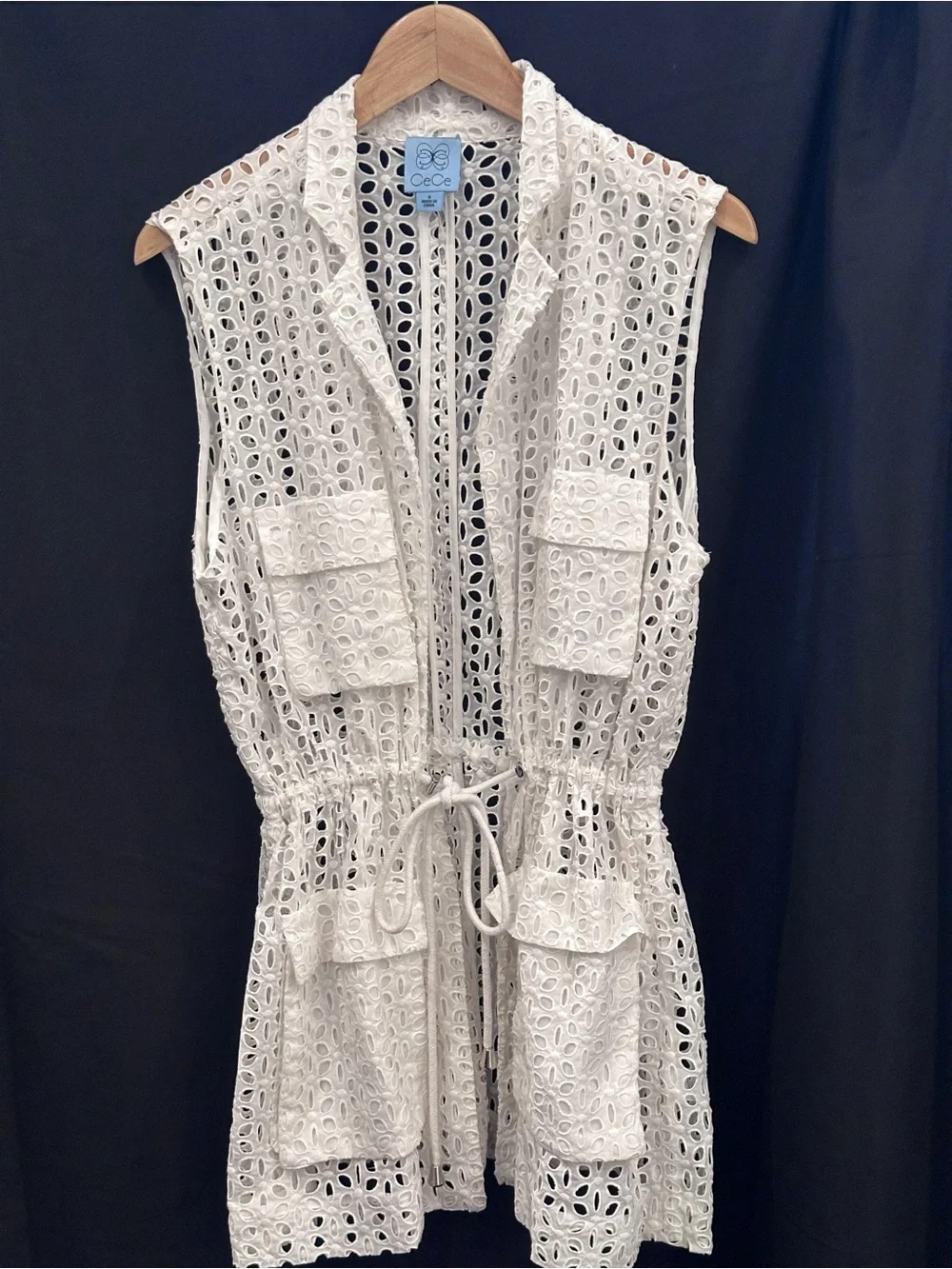 CeCe White Eyelet Drawstring Vest - Picture 1 of 4